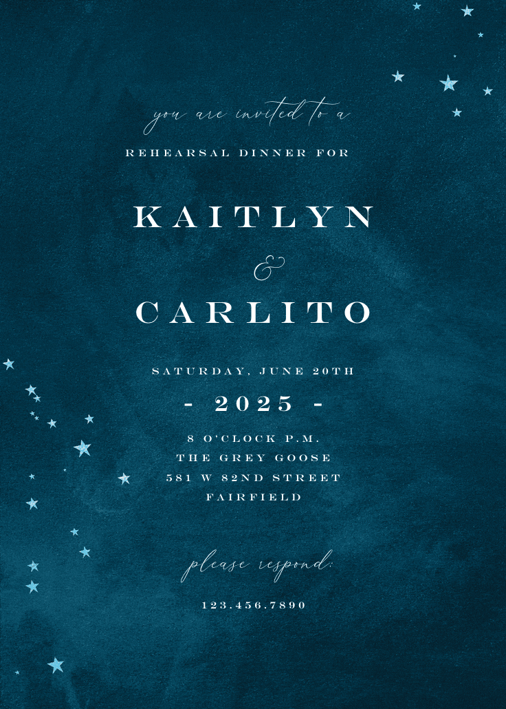 Starry night - invitación para cena de ensayo